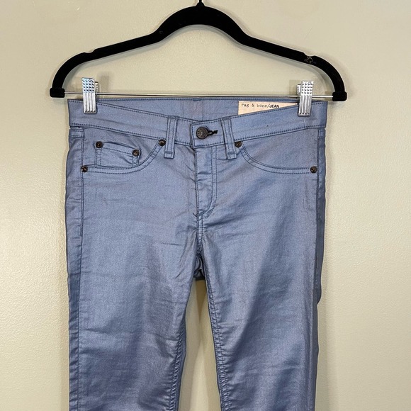 RAG & BONE Jeans Womens 26 Legging Metallic Slim Skinny Ankle Trousers Blue USA - Picture 3 of 11
